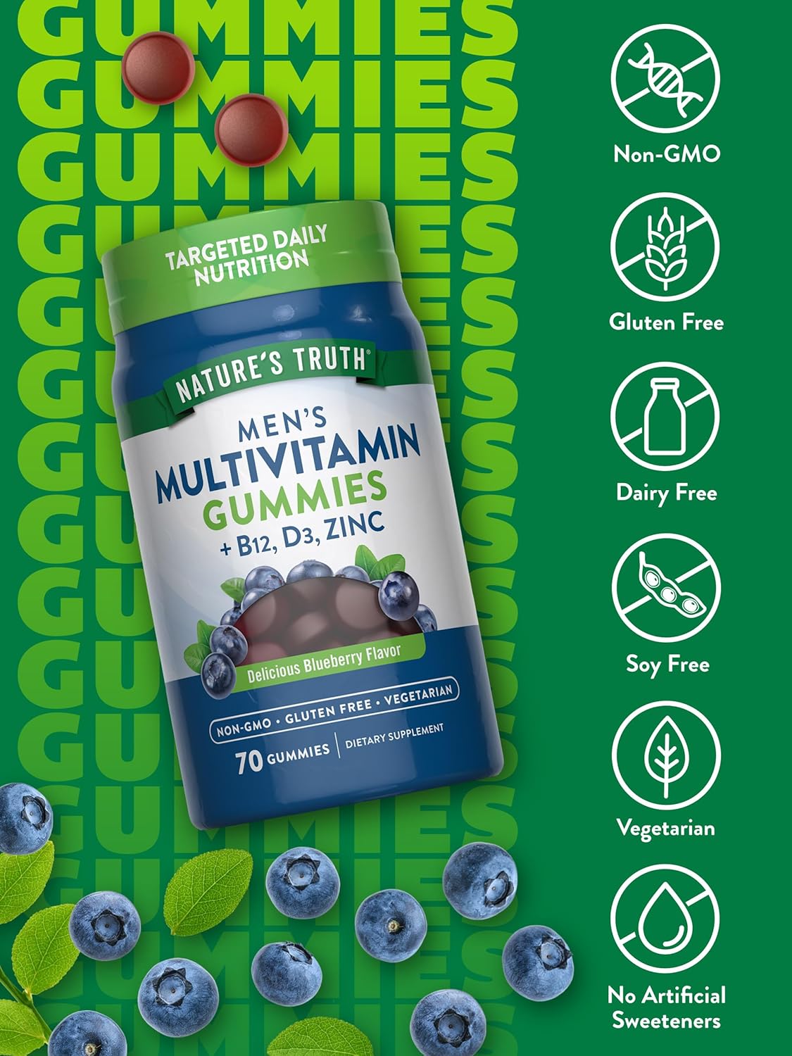 Nature's Truth Men's Multivitamin Gummies with B-12, D3, Zinc