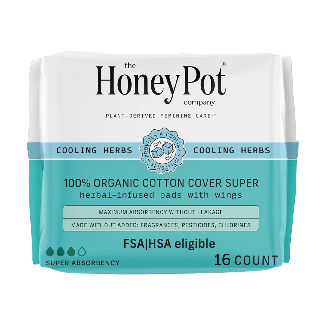 The Honey Pot Company Herbal Pads with Wings, Organic Cotton Cover