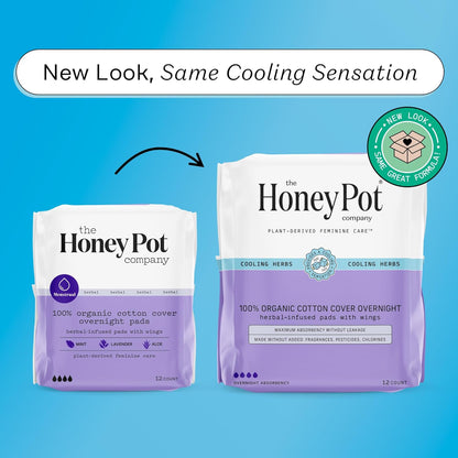 The Honey Pot Co. Herbal "Overnight" Pads with Wings, Organic Cotton Cover