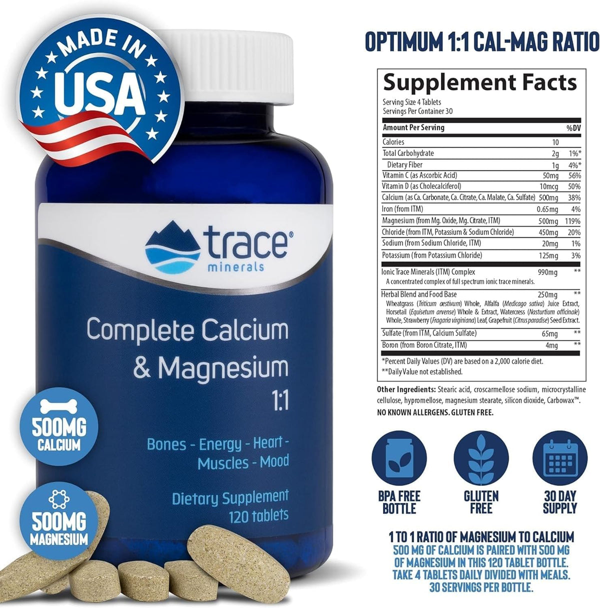 Trace Minerals Complete Calcium & Magnesium 1:1 Tablets