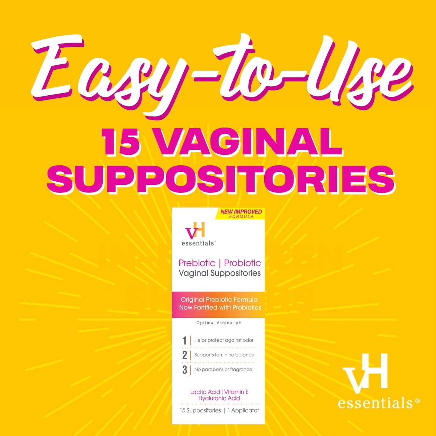 vH Essentials Prebiotic pH Balanced Vaginal Suppositories