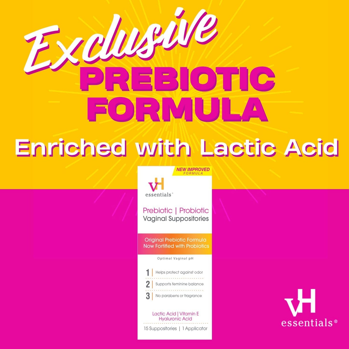 vH Essentials Prebiotic pH Balanced Vaginal Suppositories