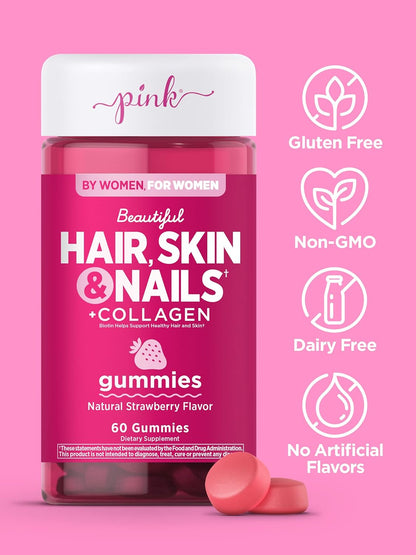 Pink Beautiful Hair, Skin, Nails + Collagen Gummies