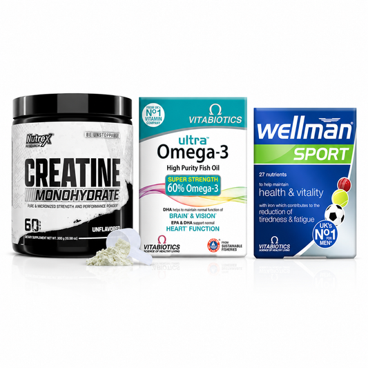 Men's Performance Stack | Nutrex Creatine + Wellman Sport + Ultra Omega-3