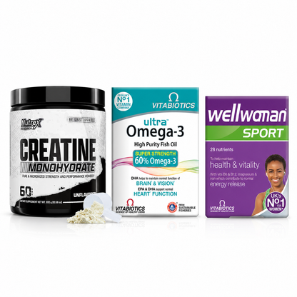 Women's Performance Stack | Nutrex Creatine + Wellwoman Sport + Ultra Omega-3