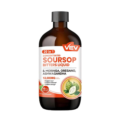 VEV Soursop Bitters Liquid with Graviola Extract | 20-in-1 Herbal Blend | 16 fl oz