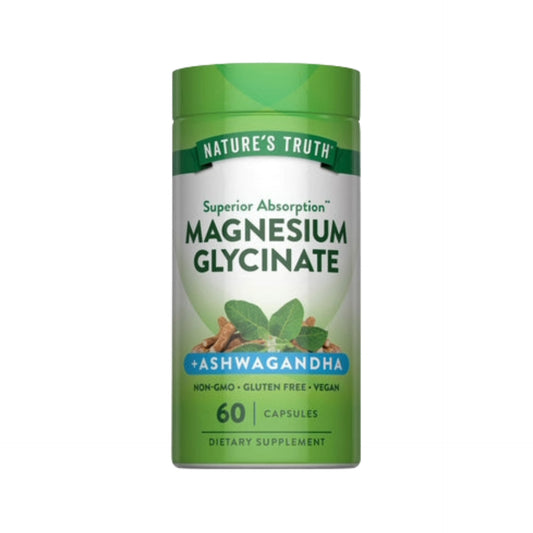 Nature’s Truth Magnesium Glycinate + Ashwagandha | Superior Absorption | 60 Vegan Capsules